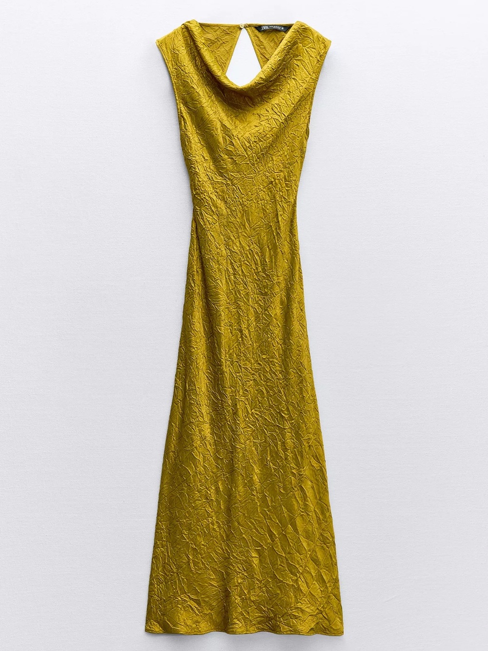 Zara Olive Green Satin Cowl-Neck Maxi Dress